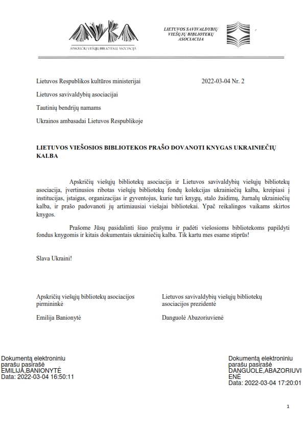 AVBA LSVBA Lietuvos viesosios bibliotekos praso dovanoti knygas ukrainieciu kalba 001